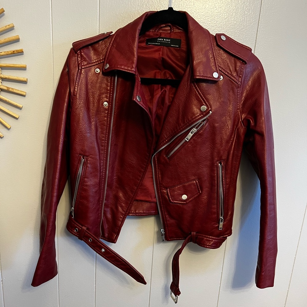 Zara Oxblood Red Faux Leather Jacket - Size XS